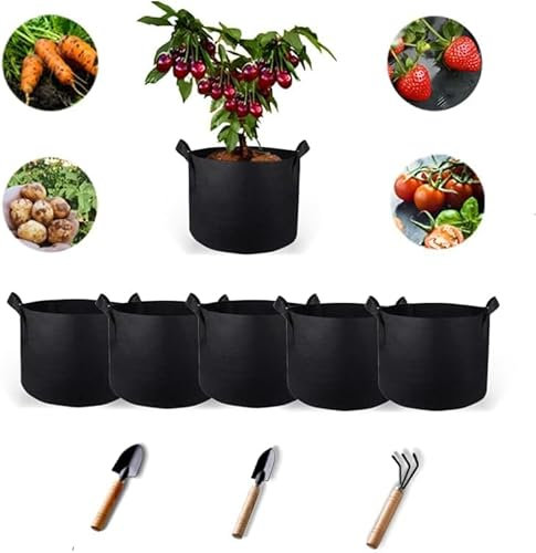 JUTAWAV Tomaten kübel, 6 Stück Pflanze Wachsende Tasche, Vliesstoff Pflanztasche Pflanzsack Griffe für Kartoffeln, Tomaten und Erdbeeren - 3/5 Gallon ((Schwarz 3Pcs 3 Gallon + 3Pcs 5 Gallon))