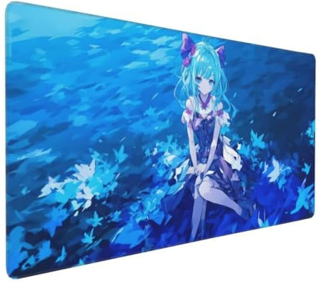 Blaues Mädchen Mauspad 1000 x 500 X 4 mm Verlängertes großes Mauspad Schreibtischauflage, genähte Kanten Mauspad, abwaschbar, rutschfeste Gummibasis, Gaming-Mauspad, für PC, MacBook, Laptop K-628