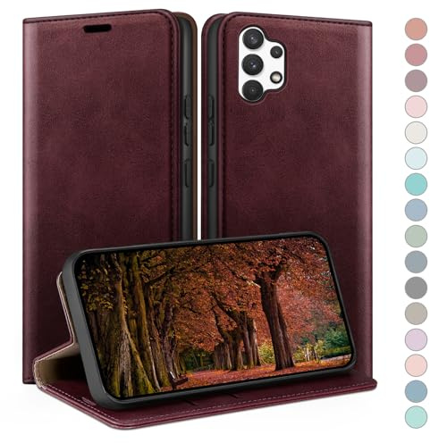 HUOUH for Samsung Galaxy A13 5G Wallet case with RFID Blocking PU Leather,Flip Folio Book covers,Credit Card Holder Shockproof Phone case Women Men for Samsung A13 case Wine Red