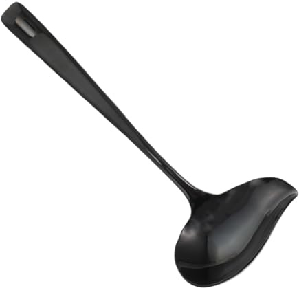 Amosfun Mestolo Da Salsa in Acciaio 304 Con Beccuccio Versatore, Cucchiaio Da Minestra Nero Con Manico Lungo, Utensile Da Cucina Pratico Per Ristoranti e Uso Domestico