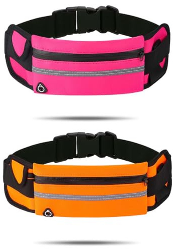 2er Pack Handy Laufgürtel mit verstellbarem Schultergurt, verstellbare wasserdichte Handytasche Joggen, Sportgürteltasche mit Trinkflasche, geeignet zum Laufen, Wandern, Radfahren (Rose + Orange)