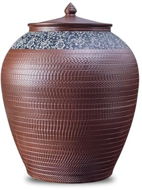 Food Storage Containe，Rice Cylinder With Lid Grain Dispenser，Classic Airtight Rice Bucket，Sealed Tank Rice Container，Ceramic Food StorageContainers ，Traditional Chinese Porcelain Grain Dispenser(25kg)