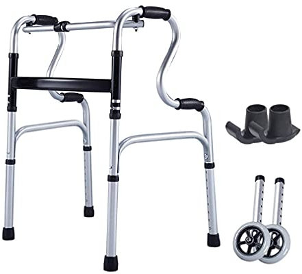 sjdoPulse Gehgestell, Gehhilfe, Zusammenklappbarer Gehwagen Für Senioren Mit 2 Rädern, Gehgestell, Mobilitätshilfe, Rollatoren – Höhenverstellbarer Aluminium-Gehstockhalter Für Geriatrische