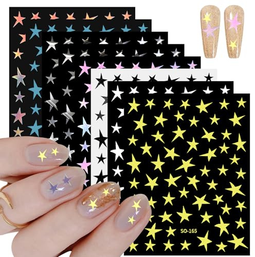 JJUNW 8Blatt Stern Nagelkunst-Aufkleber,Stern-Nagelaufkleber für Nagelkunst | 3D-Glitzer Nagelkunst-Aufkleber Selbstklebend Nagel Sticker Nageldesign Sticker Nägel Zubehör