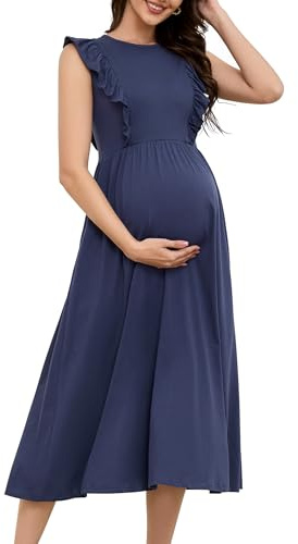 OUGES Mujeres 2025 Verano Vestido Tranquilo Oculto con Cierre De Cremallera Vestido de Maternidad para Amamantar-M