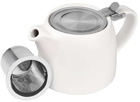 posud Ceramic Teapot with Infuser – Small Porcelain Loose Leaf Teapot for 2 – 550ml / 18.6 Oz Stump Tea Pot for 2 Cups with Strainer (White)