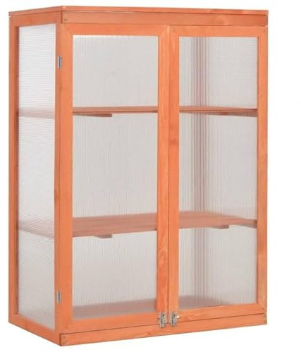 DIGIPLASTICS Gewächshaus Schrank aus Holz mit 2 Türen und Dach zum Öffnen und Abdecken aus Polycarbonat, Maße 750 x 450 H 1090 mm