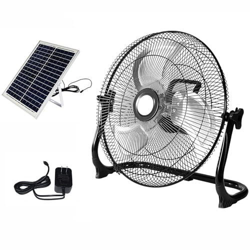 Solar Fan, Industrial Fan,Solar Panel Powered Fan Kit for Outdoor Cooling 7/24 Use, High Velocity Portable Floor Fan,Suitable for Industry, Travel, Camping, Tents, Offices ( Color : Black , Size : 20i