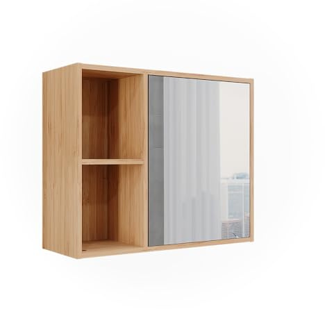 Vicco Badspiegelschrank Lucie, Bambus, 54 x 44.5 cm | mit Spiegel, zur platzsparenden Aufbewahrung von Badutensilien geeignet