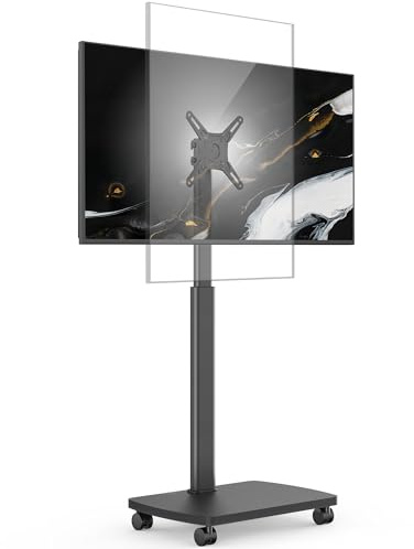 AOKCOS Supporto TV da Pavimento Orizzontale e Verticale per 19-42 Pollici, Carrello Porta TV con Ruote Base in Legno, Inclinazione & Girevole, fino a 20 kg max. VESA 200×200 mm Nero