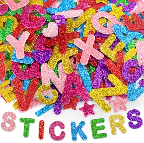 448 Stück Glitzernde Buchstaben Aufkleber, Selbstklebende Moosgummi Glitzer Sticker Kinder für Sammelalben Wand Dekoration DIY Basteln Letters Stickers