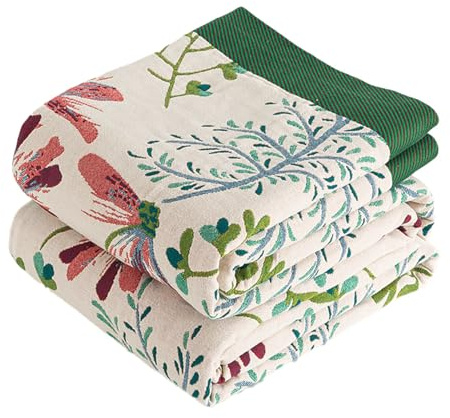 VANJOROY Bohemian Sofa Large Bed Throw Blanket, 100% Organic Cotton Soft Double-sided Warm Floral Throw for Single 2 3 Seater Settees Armchair Couch and Bedspread.150x200cm-Green