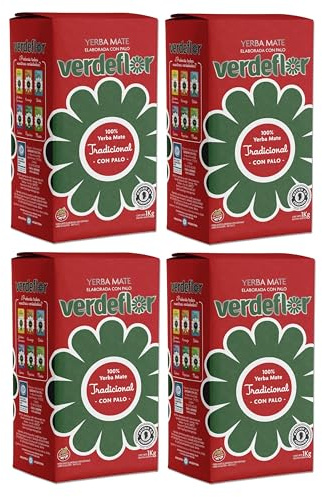 Pack 4 Unidades - Yerba Mate Tradicional Verdeflor 1kg – Estilo Intenso y Tradicional, Alternativa a Canarias – Yerba Argentina