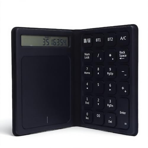 XUMIUZIY 23 Tasten Bluetooth Number Pad, 3 in 1 Faltbarer Ultra dünner Drahtloser Numerischer Tastatur mit Touchpad und Taschenrechner, PU Lederhülle, Typ C Ladung für Tablet Laptop