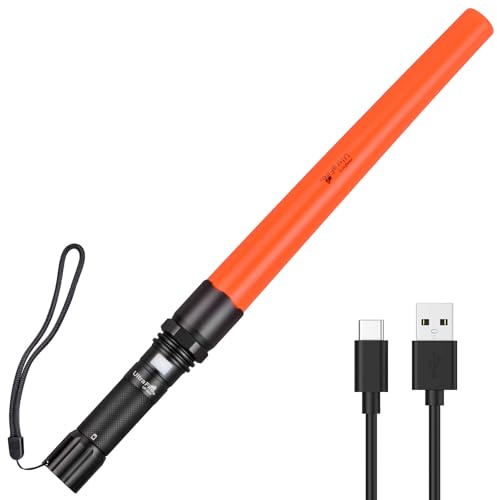 Ultrafire Bâton Lumineux de Signalisation Rechargeable - Lampe Torche LED 619 Lumens 3 Modes avec Signal Rouge Clignotant - Pour Contrôle Routier, Parking, Aéroport et Urgences, UF-805 (16 Pouces)
