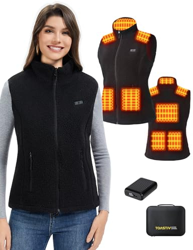 Toastiv Gilet Riscaldato Donna con Batteria 18400mAh, 8 Zone Riscaldanti, Gilet Termico Donna in Pile, Lavabile, Riscaldabile per Inverno Esterno