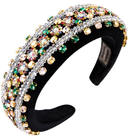 MQPALZKD Bandes de cheveux Vintage baroques colorées avec diamants, large frange, accessoires for cheveux de bal