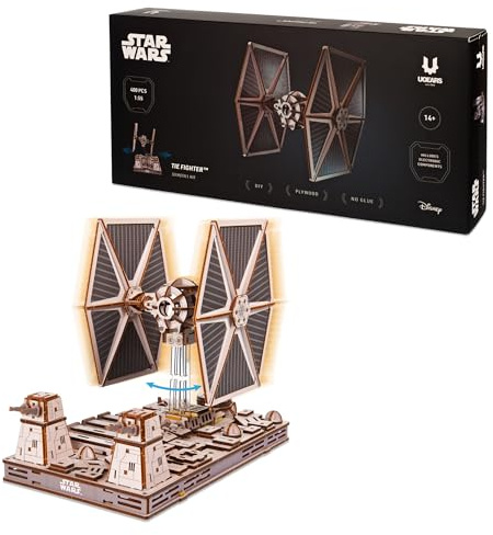 UGEARS Star Wars TIE Fighter 3D Puzzle Holz – Holzbausatz Erwachsene, 3D Holzpuzzle Erwachsene, Modellbausatz für Display oder Spiel, Basteln Star Wars Geschenk zu Weihnachten