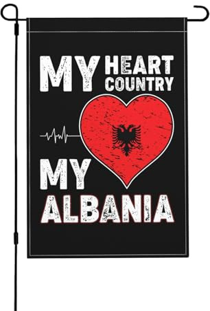 Bandiera Da Giardino My Heart My Country My Albania Garden Flag Lavabile Bandiere Decorative Colori Vivaci Bandiera Verticale Per Celebrazioni Festival Feste 30X45CM