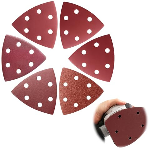 60 Stück Schleifpapier Dreieckschleifer Schleifpapier Schleifblätter, 6 Loch Klett Schleifpads, Körnung 60 120 180 240 320 400 Multitool Schleifplatte Schleifblätter für Detailschleifer
