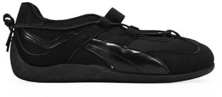 BOSANOVA Zapato Tipo Bailarina Estilo Deportiva con Detalle Metalizado y Suela de Goma grabada. Cierre con Cordones Cruzados Ajustables. Calzado para Mujer Negro 41