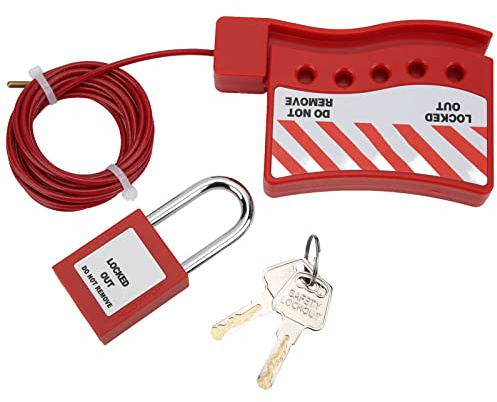 Aoaoy Padlock Cable Lockout, Flexible Nylon Security Cable Lock, 2m Length with 5pcs 38mm Padlocks, Adjustable Metal Cable Lock, Wide Application for Gate Valve, Electrical Cabinet