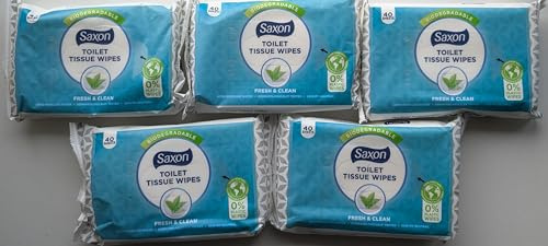 Flushable Toilet Tissue Wipes, 200 Wipes, 5 x 40, Plastic Free | Biodegradable plant-based wipes with micellar water, dermatologically tested and pH balanced