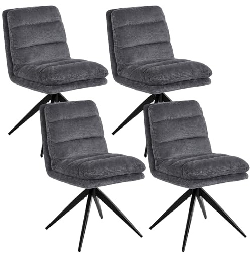 stone princess 2er Set Esszimmerstühle Drehbar: Moderne Polsterstühle aus Leinenstoff mit Metallbeinen Memory Funktion - Küchenstühle für Esszimmer Wohnzimmer (Dunkelgrau, 4er)