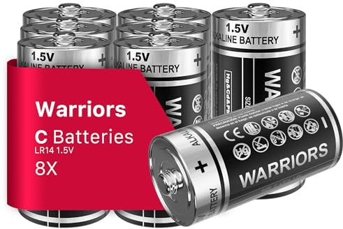 Warriors 8X C Batteries LR14 1.5V Alkaline Battery Long Lasting Power | Leakproof design and up to 10-year shelf life for toys, torches, radios, clocks and household devices