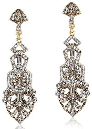 BABEYOND Pendientes de strass vintage de los años 20 – Colgantes de estilo Art Deco Flapper para disfraz de Gatsby, fiesta de los años 20 y boda, 7,9 cm x 2,6 cm, Zinc