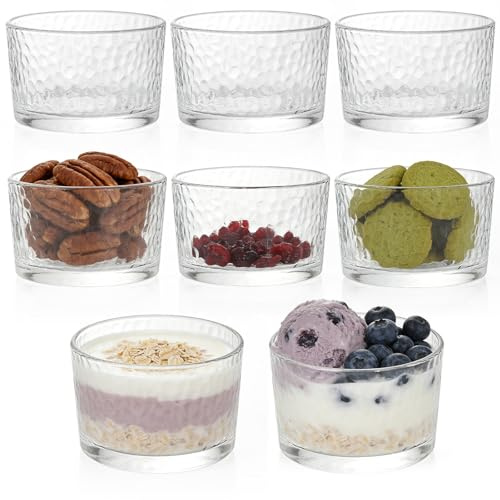 GBKDQQ Lot de 8 verres à dessert transparents 200 ml : petits bols à dessert en verre martelé, coupes à glace, dessert, verres à dessert en verre, pour dessert et yaourt