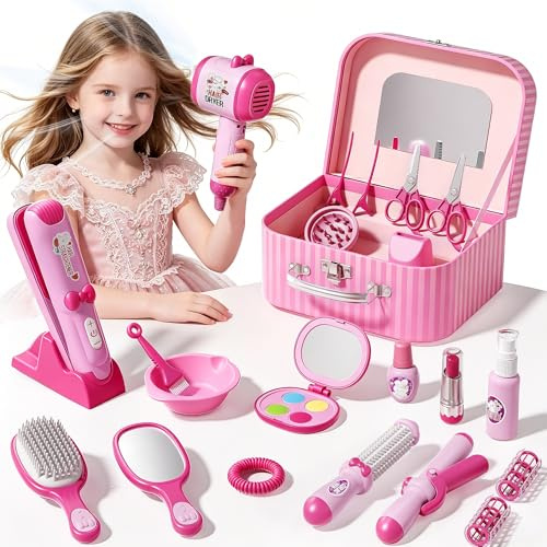 VEEVIFUN Faux Maquillage Enfant Fille, Jouet de Coiffure Enfants avec Lumières et Sons, Maquillage Enfant Jouet Filles 3-6 Ans, Cadeau Jeu de rôle 3-5 6-8 Ans, Idée Cadeau Fille 3 4 5 6 7 8 Ans