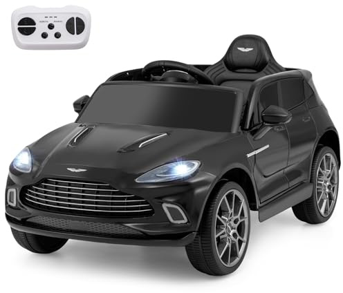 COSTWAY 12V Aston Martin elbil för barn med 2,4G-fjärrkontroll, barnbil 1,4–2,5 km/h med strålkastare, musik och signalhorn, elfordon för barn från 3 år (svart)