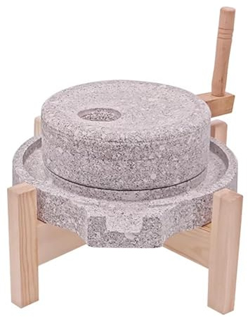 Manual Grain Mill, Stone Grinder for Dry & Wet Grains, Natural Cereal Wheat Mill with Wooden Stand, Ideal for Home and Kitchen Use