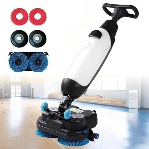 Mini autolaveuse sans fil professionnelle, nettoyeur électrique léger, double tête de brosse, brosse rotative à 360°, mini balai, pour bureaux, toilettes, parquets, petits espaces, blanc