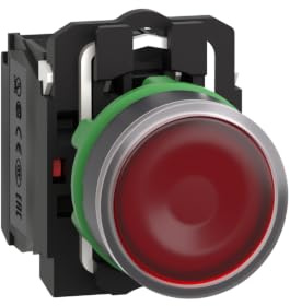 Schneider Electric XB5AW34B5 Pulsador Luminoso Diámetro 22, Retorno Resorte Nivelado, 24 V, 1 NA + 1 NC, Rojo