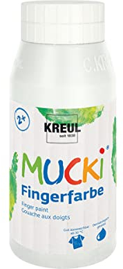 KREUL 23201 - Mucki leuchtkräftige Fingerfarbe, 750 ml in weiß, auf Wasserbasis, parabenfrei, glutenfrei, laktosefrei und vegan, auswaschbar, vermalbar mit Pinsel, Schwamm, Spachtel und Fingern