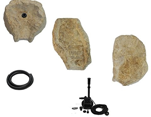Wasserkaskaden Wasserfallset Fulda Set mit Kaskade Pumpe Fels, Beige/Braun, 130 x 42 x 50 cm, 5-teilig