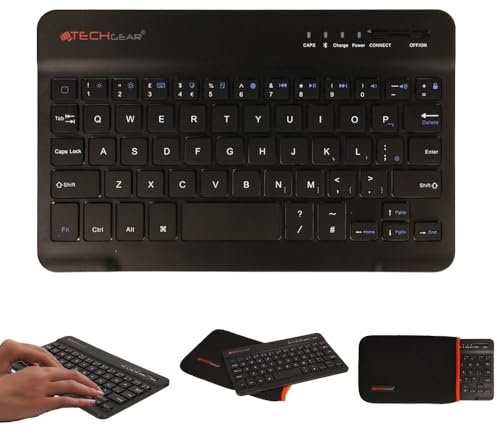 TECHGEAR [Active Strike (S) Slim Line Bluetooth Wireless UK Qwerty Keyboard With Carry Case Cover for Samsung Galaxy Tab A 10.5 Inch (SM-T590 Series), Tab A 9.7 Inch (SM-T550 Series) Tablets - Black