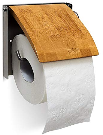 Relaxdays Rotolo in bambù, Porta Carta Igienica da Parete, Portarotolo da Muro, Legno, Colore Naturale, Acciaio, 1