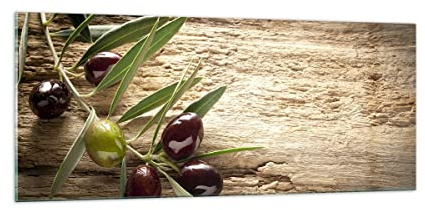 ARTTOR Glasbild 100x40cm Wandbild Glasdruck Botanik Küche - 2420 | Olive Italien Aroma Panorama Groß Modern Dekoration Wohnzimmer Schlafzimmer Küche Wanddeko Kunstdruck Art Wall Decor ARTTOR