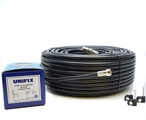 SSL Satellites 20 Meter RG6 Satellite TV Coax Cable Extension Kit with Fitted F Connectors for Sky Q HD, Freesat & Virgin - (20 Meter, Black)