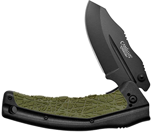 Camillus CHASSE Klappmesser, Einhandmesser mit 7,6 cm Klinge mit Carbonitride Titanium-Beschichtung und Griff aus GFN und TPE, schwarz grün, 19 cm, 19285