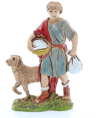 Moranduzzo Man with Dog H 3.54 in for 3.93 inch Nativity Scene – STANDARD 10 – Scale 1:20 – Unbreakable Figure, '700 Style, Hand-Painted, Official Product, Made in Italy, Sculptor M. Landi