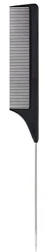 1 Pack Professional Carbon Steel Tail Combs Heat Resistant with Metal Pick, Anti Static Black Styling Tail Hair Comb Fine Teeth, Metal Pintail Teasing Comb Brush