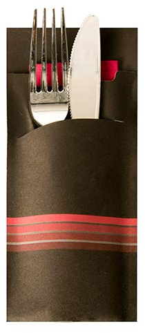 Papstar 1 x 520 Bestecktaschen 20 cm x 8,5 cm schwarz/weinrot Stripes Servietten, 33 x 33 cm, 2-lagig