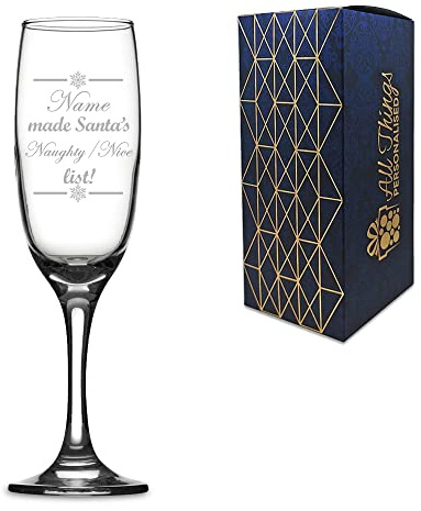 Personalised Engraved Novelty Christmas Champagne Flute Name Made Santa's Naughty/Nice List! Gift Boxed
