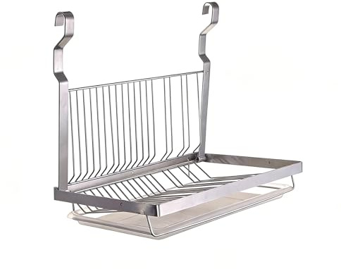 TentHome Égouttoir à Vaisselle Pliable Mural en Acier Inoxydable, Egouttoir Vaisselle Inox avec Plateau en Plastique, Support Rangement Assiette Variées, Porte Ustensiles Cuisine Mural, Seche Assiette