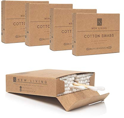 500 hisopos de algodón de bambú, biodegradables y compostables, producto ecológico, 5 x 100 paquetes, biodegradables y compostables, hisopos de algodón con mango de bambú