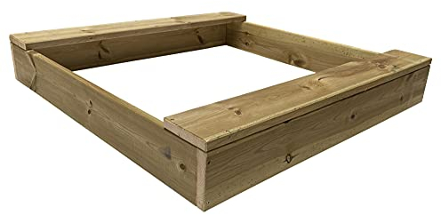 Clamaro 'Basic' Holz Sandkasten 120 x 120 cm extra stabil aus Fichte Massivholz Bohlen (26mm stark, imprägniert), 2 Sitzflächen mit abgerundeten Kanten, verzinkte Schrauben - 100% Made in Germany